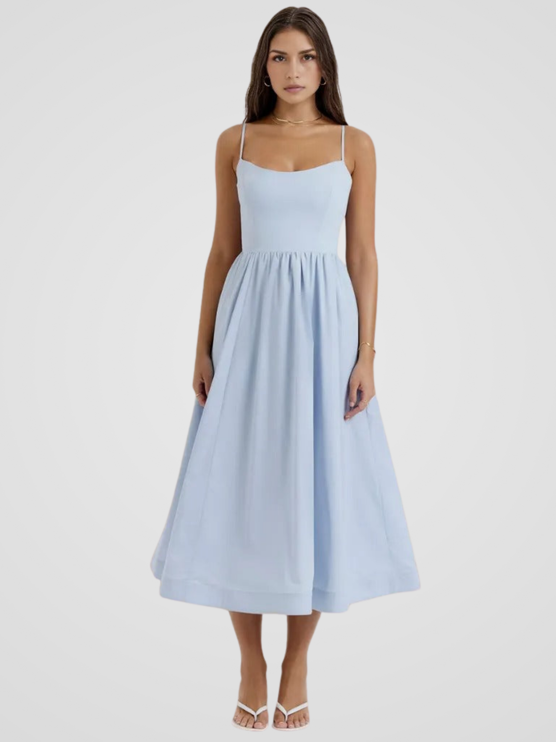 Sukienka Midi Elegancka Elara Bloom z Ramiączkami na Wesele – Lekka i Stylowa na Lato, Biała, Różowa, Błękitna